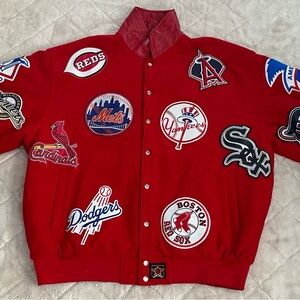 Red Bomber Jacket with Team Patches